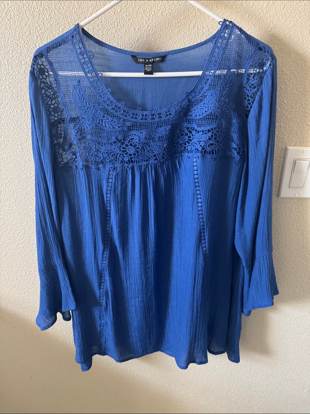 Zac & Rachel Royal Blue Crochet Yoke Tunic Top